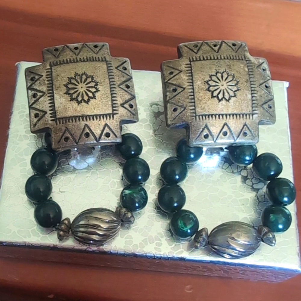 Gorgeous green beaded earrings and silver